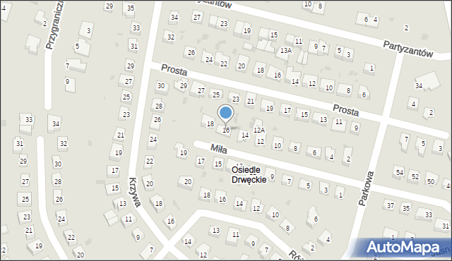 Ostróda, Miła, 16, mapa Ostróda
