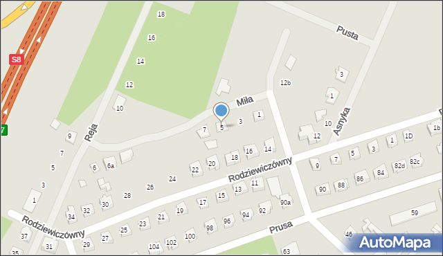 Ostrów Mazowiecka, Miła, 5, mapa Ostrów Mazowiecka