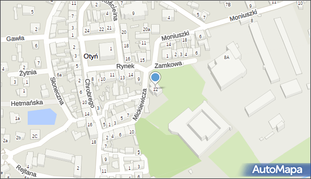 Otyń, Mickiewicza Adama, 12, mapa Otyń