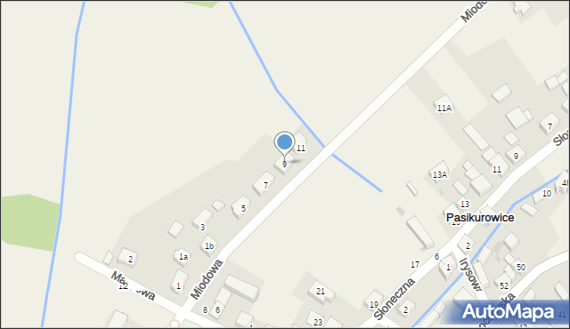 Pasikurowice, Miodowa, 9, mapa Pasikurowice