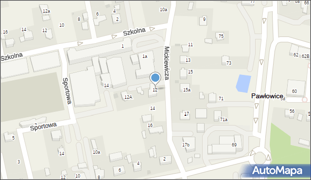 Pawłowice, Mickiewicza Adama, 12, mapa Pawłowice