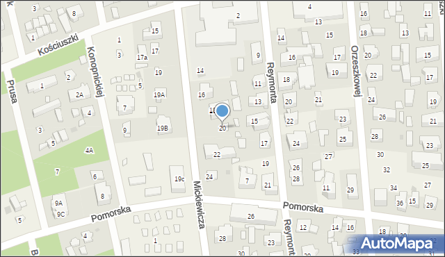 Pobierowo, Mickiewicza Adama, 20, mapa Pobierowo