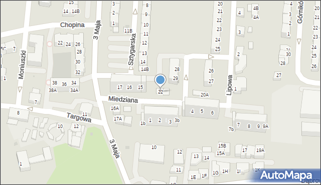 Polkowice, Miedziana, 22, mapa Polkowice