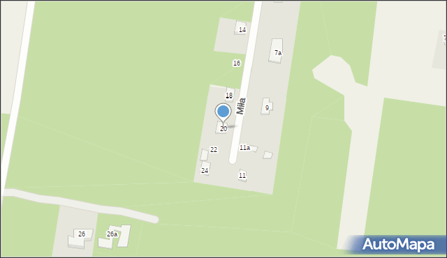 Prace Duże, Miła, 20, mapa Prace Duże