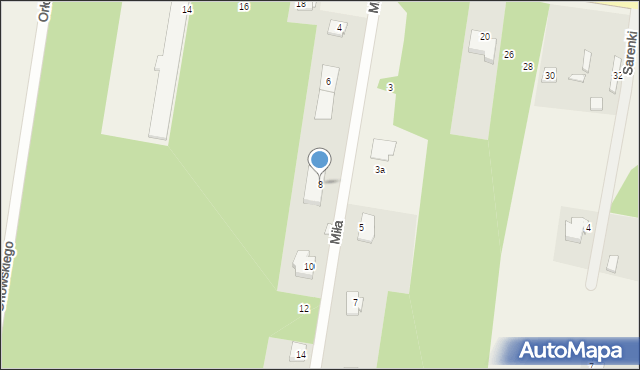 Prace Duże, Miła, 8, mapa Prace Duże