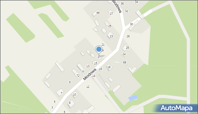 Pruszyn-Pieńki, Miodowa, 17, mapa Pruszyn-Pieńki