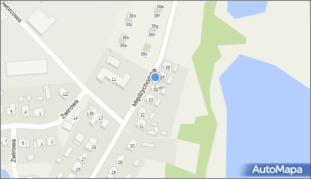 Pszczew, Międzychodzka, 34, mapa Pszczew