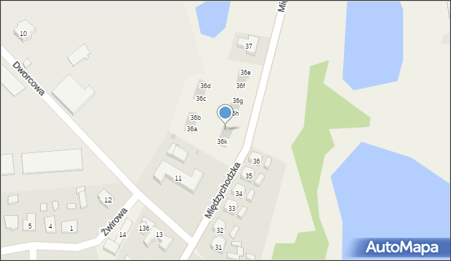 Pszczew, Międzychodzka, 36j, mapa Pszczew