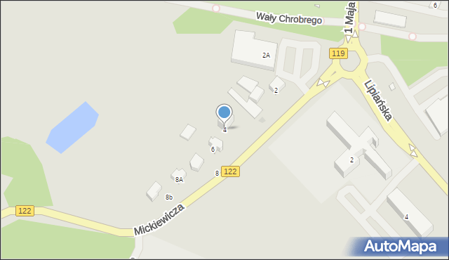 Pyrzyce, Mickiewicza Adama, 4, mapa Pyrzyce