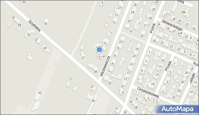 Pyzdry, Mickiewicza Adama, 1, mapa Pyzdry