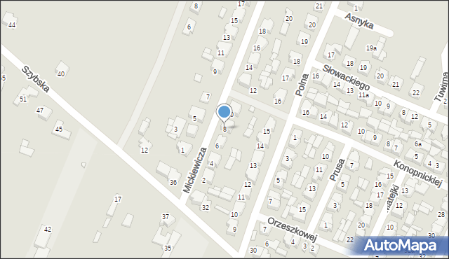 Pyzdry, Mickiewicza Adama, 8, mapa Pyzdry