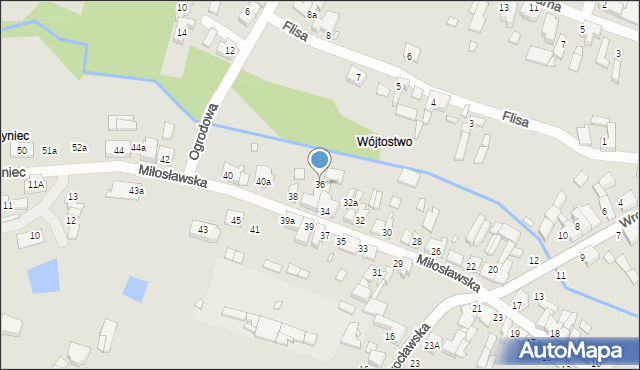 Pyzdry, Miłosławska, 36, mapa Pyzdry