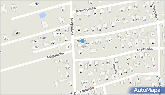 Radom, Milejowicka, 26, mapa Radomia