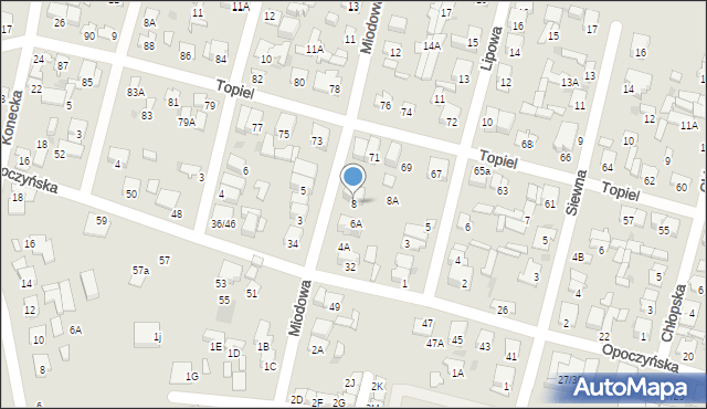 Radom, Miodowa, 8, mapa Radomia