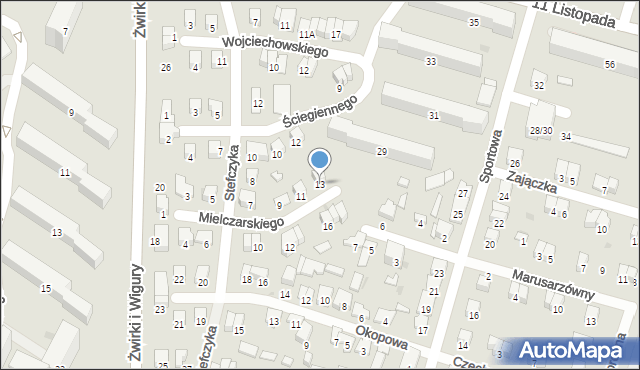 Radom, Mielczarskiego Romualda, 13, mapa Radomia