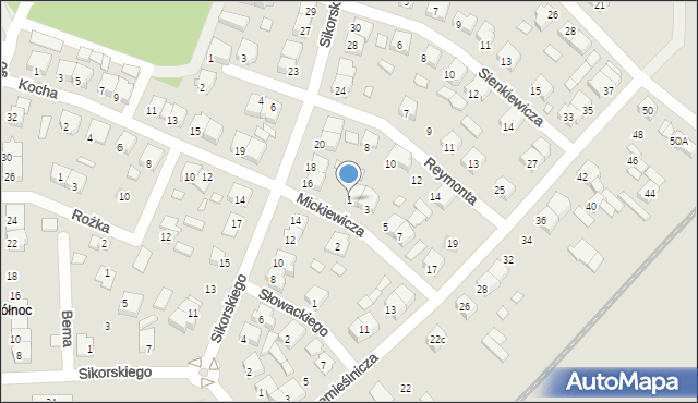Rakoniewice, Mickiewicza Adama, 1, mapa Rakoniewice