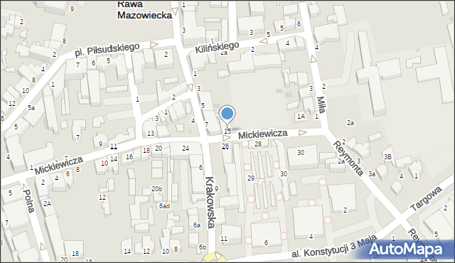 Rawa Mazowiecka, Mickiewicza Adama, 15, mapa Rawa Mazowiecka