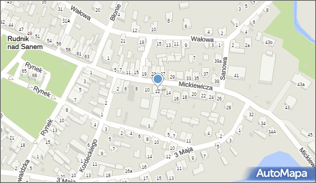 Rudnik nad Sanem, Mickiewicza Adama, 12, mapa Rudnik nad Sanem