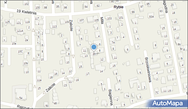 Rybie, Miła, 10, mapa Rybie