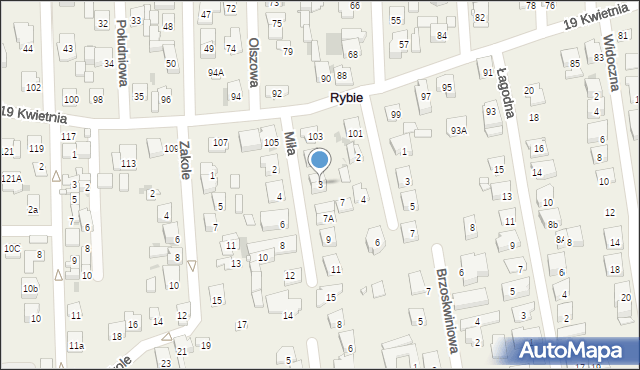 Rybie, Miła, 3, mapa Rybie