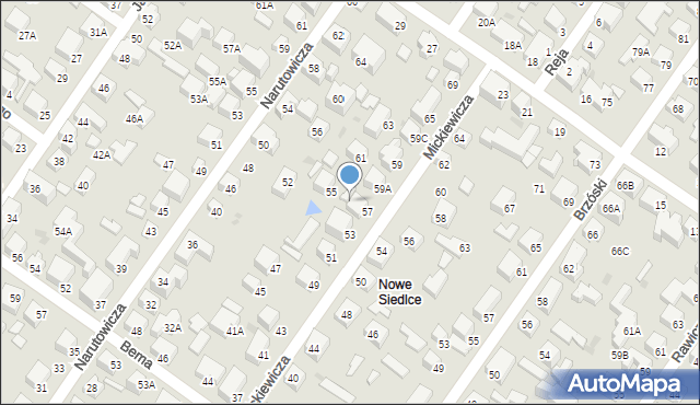 Siedlce, Mickiewicza Adama, 57a, mapa Siedlce