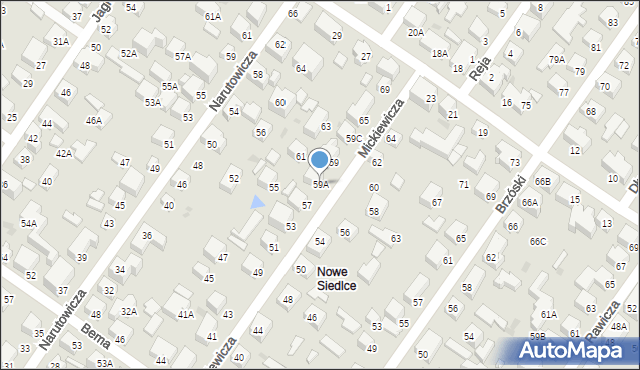 Siedlce, Mickiewicza Adama, 59A, mapa Siedlce