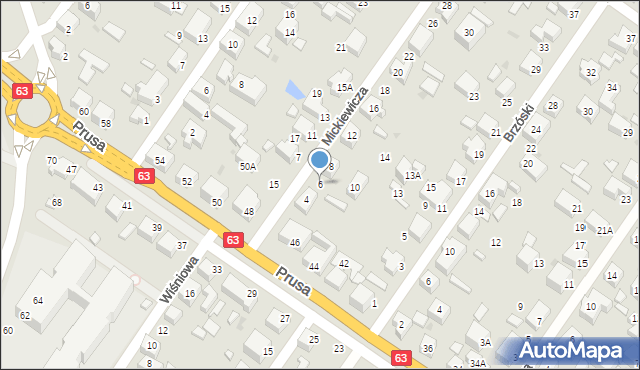 Siedlce, Mickiewicza Adama, 6, mapa Siedlce