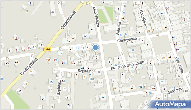 Skoczów, Mickiewicza Adama, 6b, mapa Skoczów