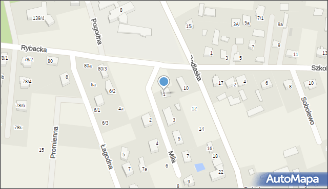 Sobolewo, Miła, 1, mapa Sobolewo