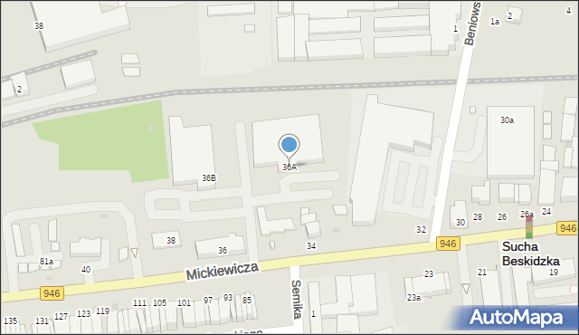 Sucha Beskidzka, Mickiewicza Adama, 36A, mapa Sucha Beskidzka