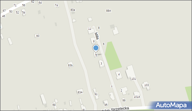 Sulejów, Miła, 5, mapa Sulejów