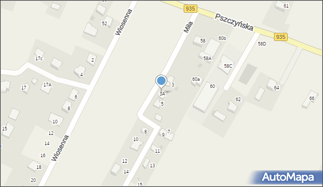Suszec, Miła, 3A, mapa Suszec