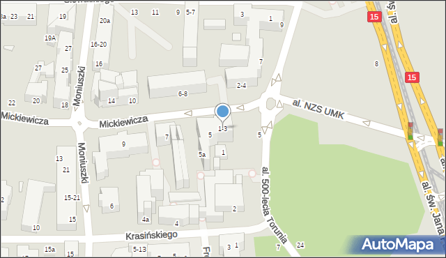 Toruń, Mickiewicza Adama, 1-3, mapa Torunia