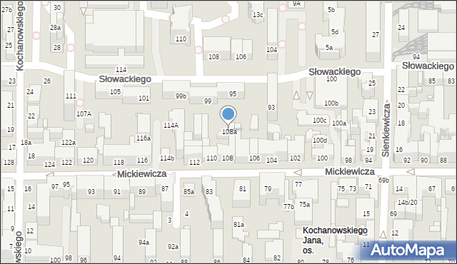 Toruń, Mickiewicza Adama, 108a, mapa Torunia