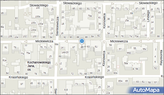 Toruń, Mickiewicza Adama, 65, mapa Torunia