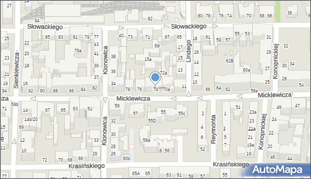 Toruń, Mickiewicza Adama, 74, mapa Torunia