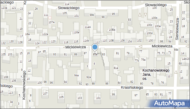 Toruń, Mickiewicza Adama, 85a, mapa Torunia