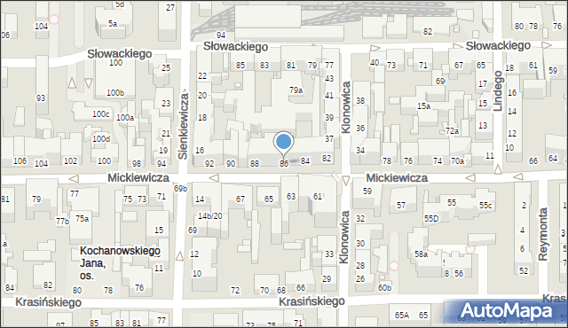 Toruń, Mickiewicza Adama, 86, mapa Torunia