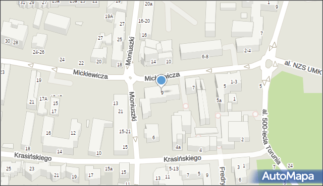 Toruń, Mickiewicza Adama, 9, mapa Torunia