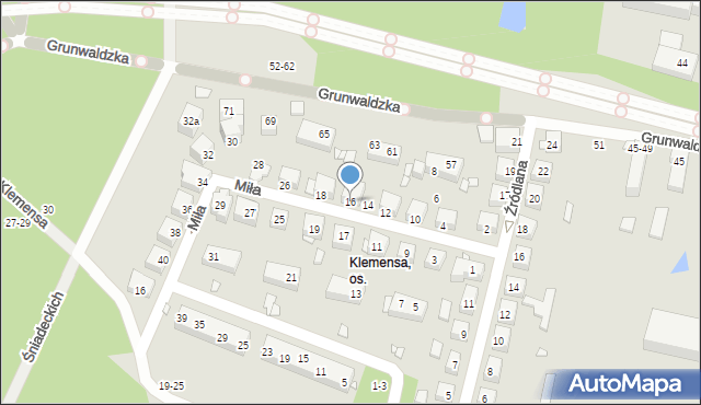 Toruń, Miła, 16, mapa Torunia