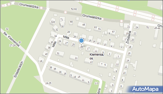 Toruń, Miła, 19, mapa Torunia