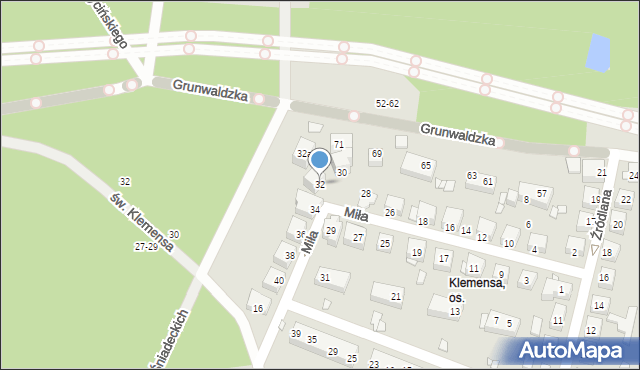 Toruń, Miła, 32, mapa Torunia
