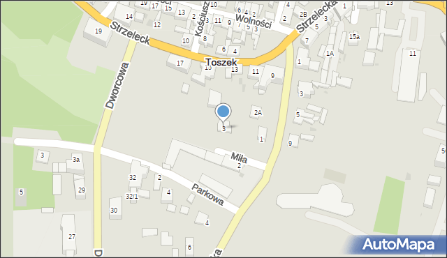 Toszek, Miła, 3, mapa Toszek