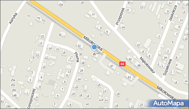 Tychy, Mikołowska, 69, mapa Tychów