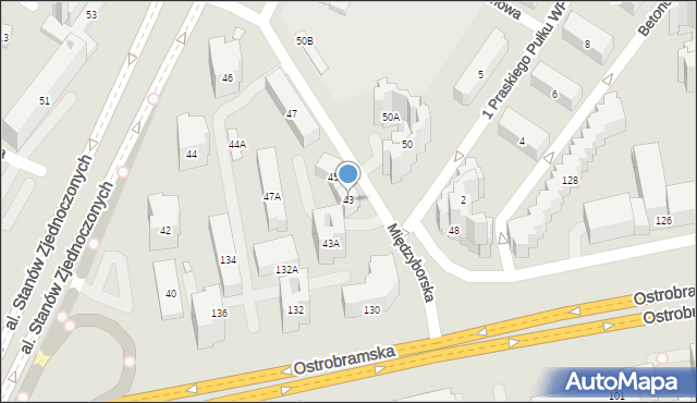 Warszawa, Międzyborska, 43, mapa Warszawy