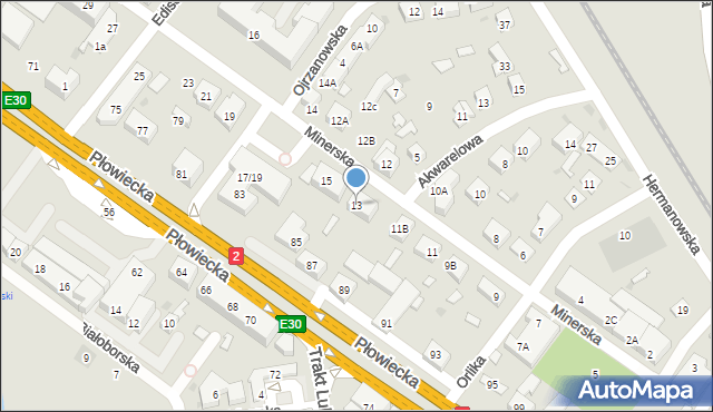 Warszawa, Minerska, 13, mapa Warszawy