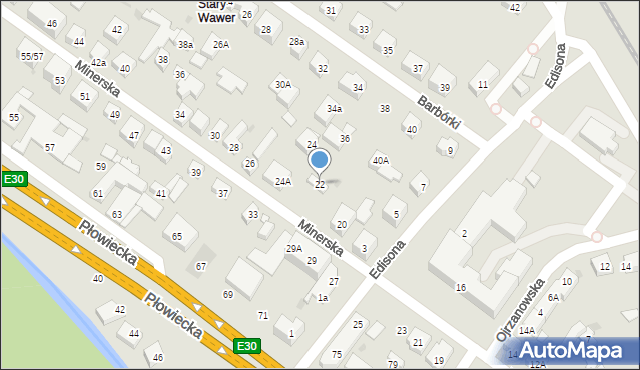 Warszawa, Minerska, 22, mapa Warszawy