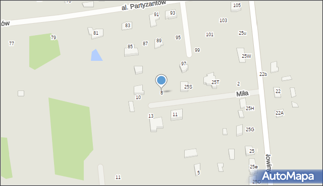 Węgrów, Miła, 8, mapa Węgrów