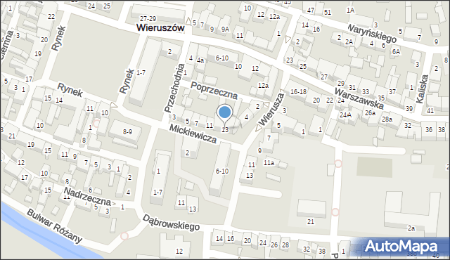 Wieruszów, Mickiewicza Adama, 13, mapa Wieruszów