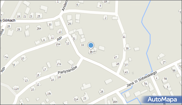 Wilamowice, Mickiewicza Adama, 35, mapa Wilamowice
